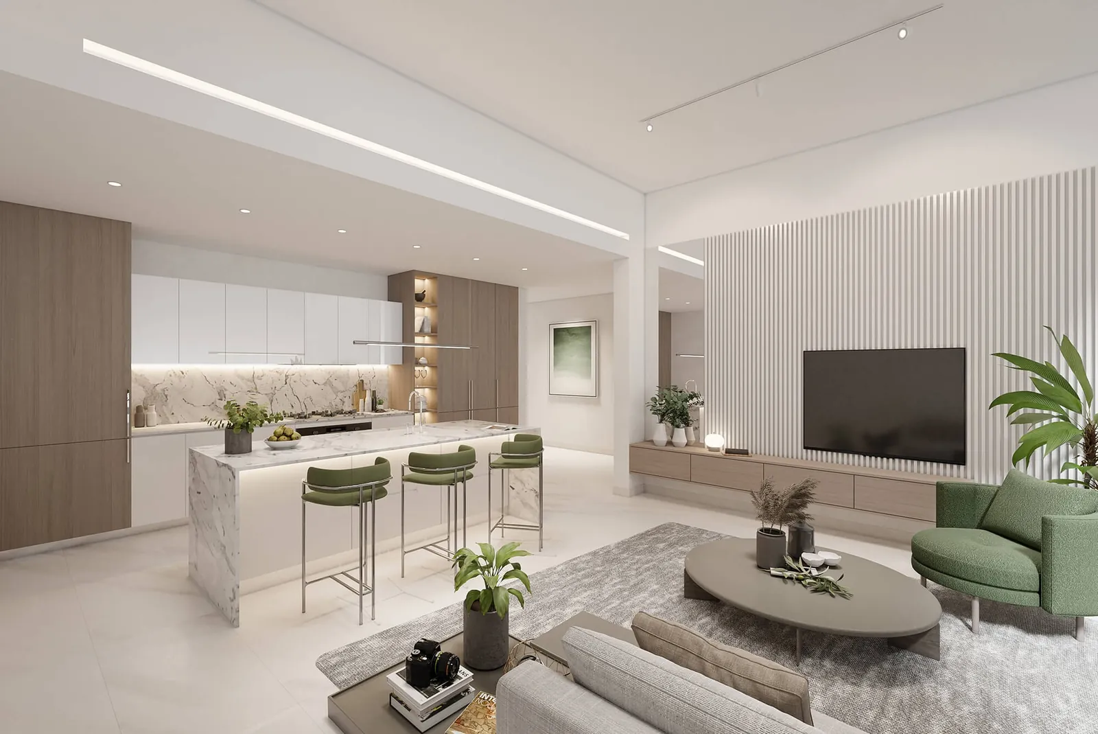 غرفة المعيشة والمطبخ في شقة Ellington House