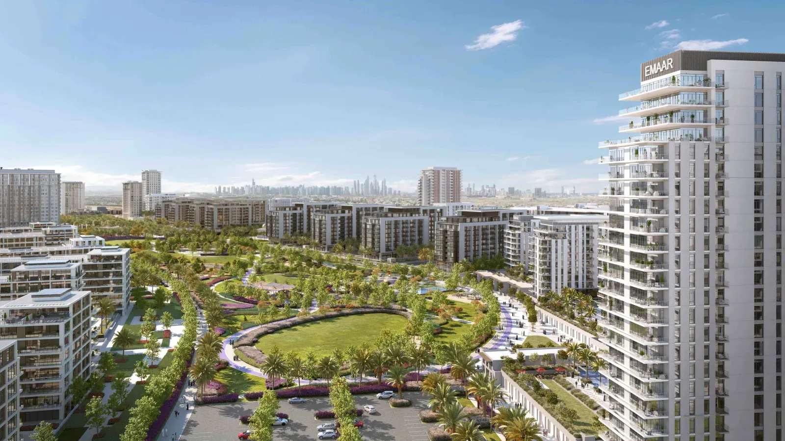 Визуализация кварталов Dubai Hills Estate вокруг парка